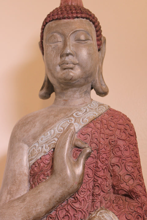 Vintage Seated Buddha Statue with Red Robe Decorative Sculpture