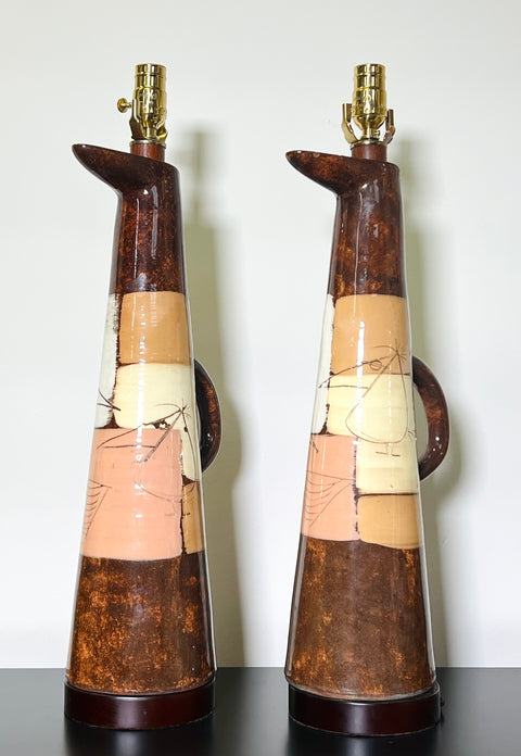 “Edmund Ronaky” Jaru Pottery California Table Lamps (Pairs)