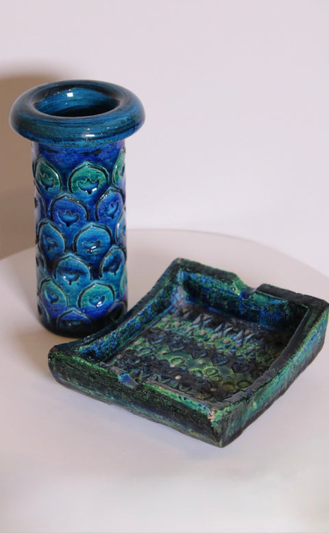 Vintage Bitossi Rimini Blu Cylinder Vase | Italian Pottery