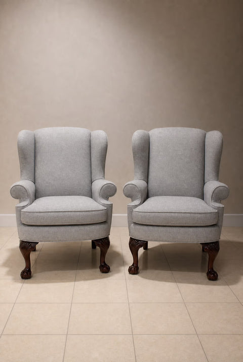 Vintage Upholstered Wingback Lounge Chairs (Pair) | Traditional Accent Chairs