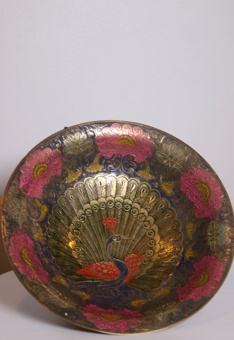 Peacock Brass Enamel Decorative Bowl