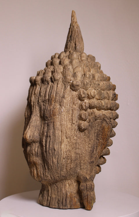 need more picturesHand Carved Driftwood Buddha Head Sculpture