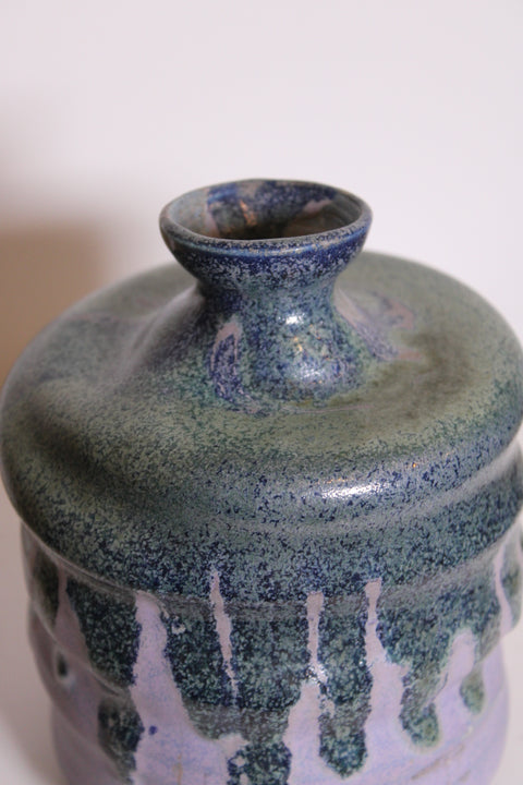 Signed Ramirez Lavender Drip Glaze Studio Pottery Bottle Vase