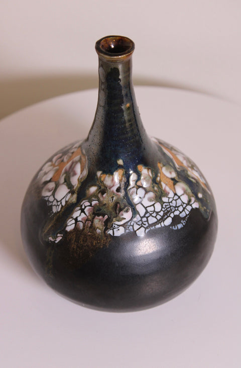 Black Round Studio Pottery Bottle Vase