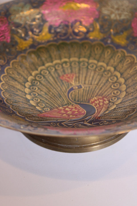 Peacock Brass Enamel Decorative Bowl