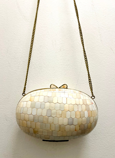 Pearlescent Mother of Pear Shell Mosaic Oval Evening Bag