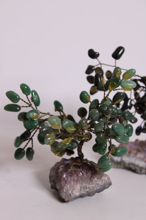 Pair of Gemstone Bonsai Trees on Amethyst Bases