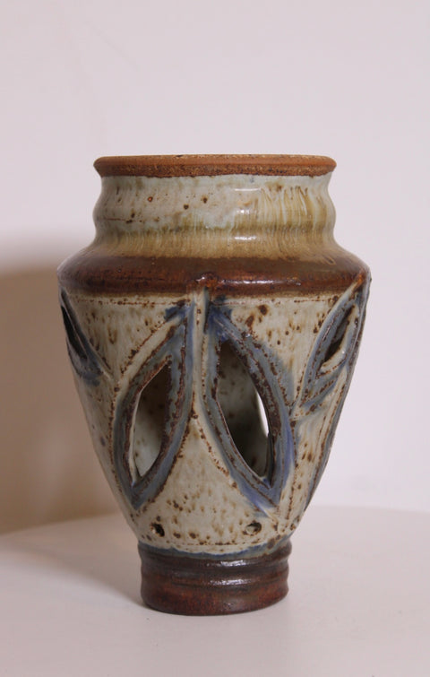 Signed Openwork Studio Pottery Carved Vase