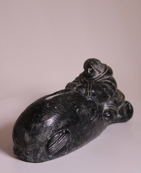Vintage Carved Black Stone Figural Decorative Object