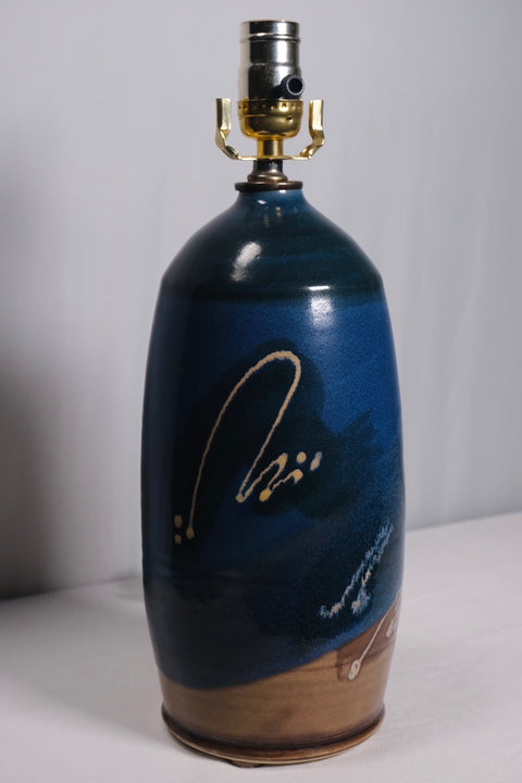 Blue MCM Studio Pottery Table Lamp