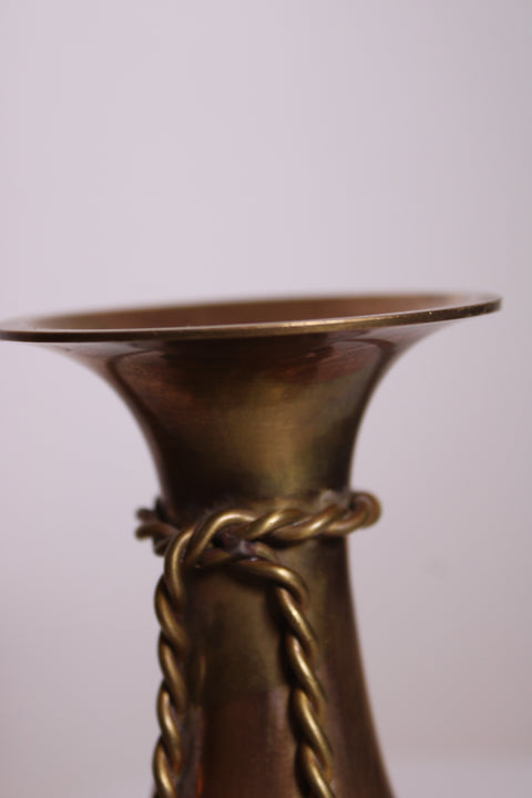 Vintage Set of Three Brass Rope Tassel Candle Holders