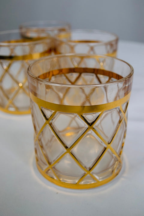 Vintage “Altuzarra” Diamond 18 KT Lattice Lowball Cocktail Glasses Old Fashioned (Set of 4)