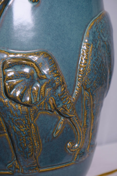 Vintage Turquoise Glaze Elephant Extra Large Table Lamp