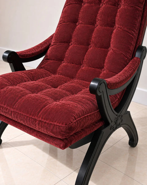 Burgundy Tufted Lounge Chair and Ottoman with Black X-Frame