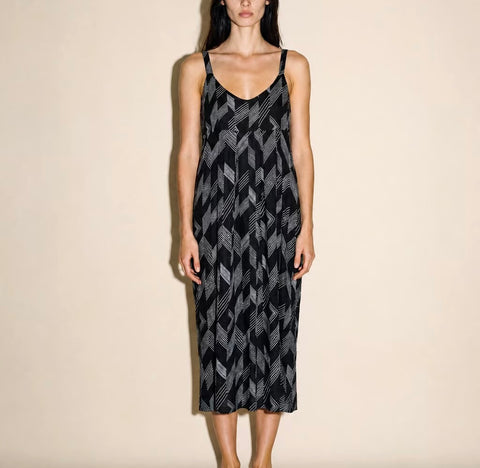 Vintage Black Geometric Print Slip Dress