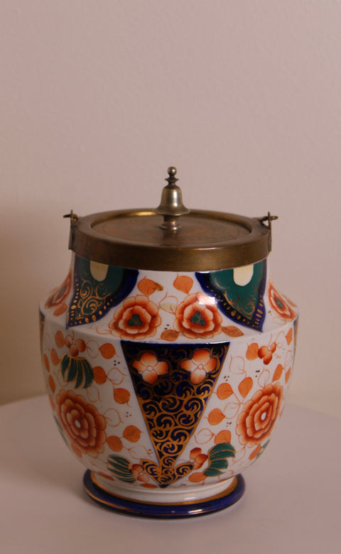 Imari Style Biscuit Jar with Brass Lid