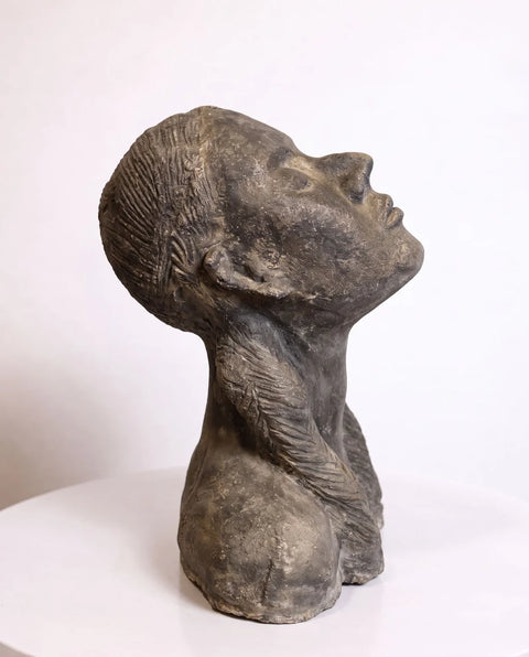 Cement Portrait Bust with Braided Hair