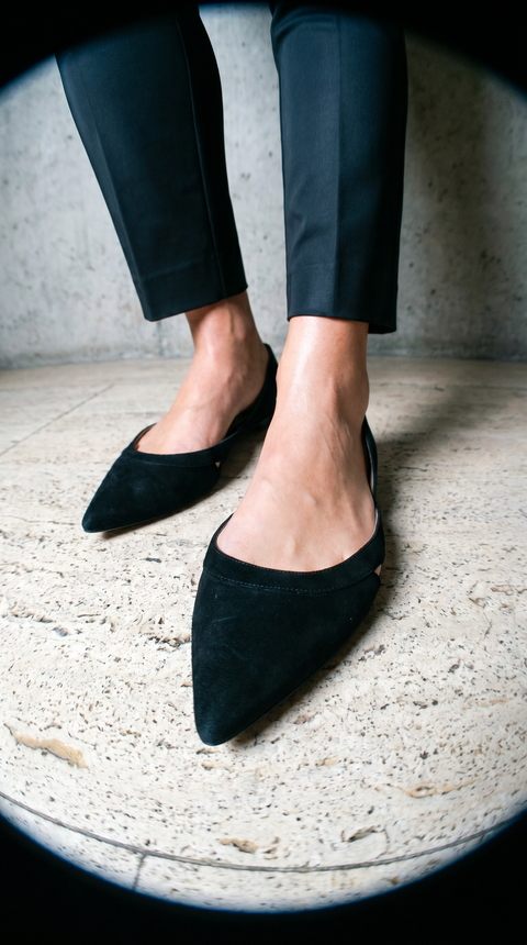 Stuart Weitzman Black Suede Pointed-Toe Slingback Flats