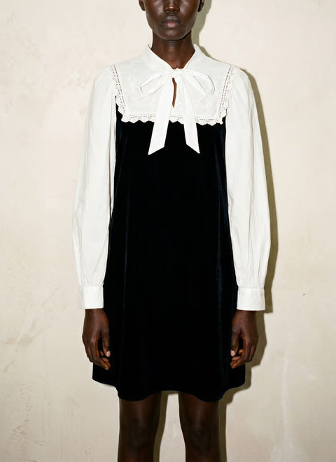 Vintage Black & White Velvet Mini Dress