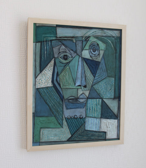 Angela Dickerson Blue Face Study Original Framed Artwork