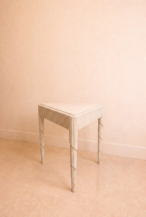 Vintage Pair of Cream Fluted Carved Side Tables