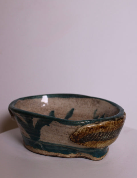 Organic Blue Botanical Studio Pottery Dish