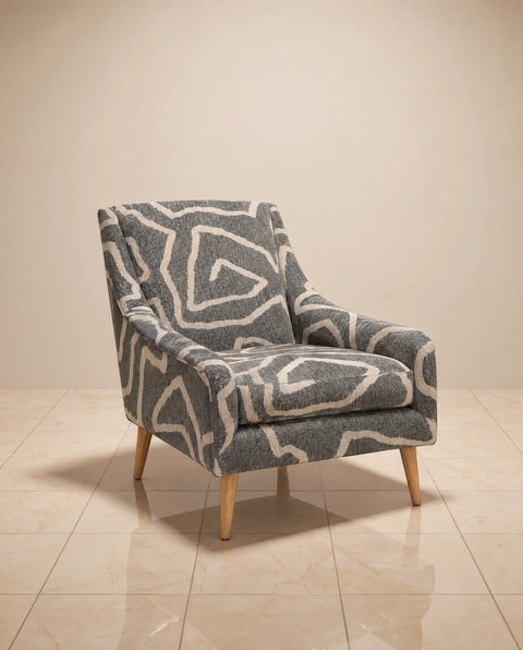 Gray Abstract Pattern Upholstered Armchairs – Pair