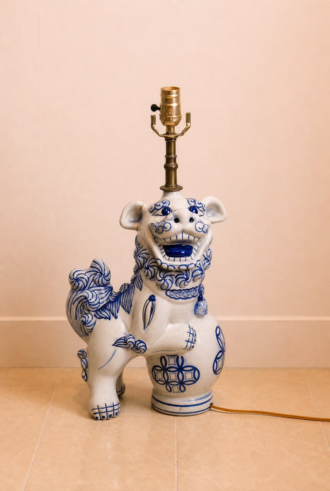 Blue and White Foo Dog Ceramic Table Lamp