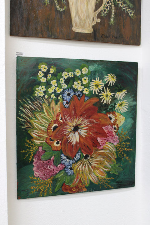 Vintage Floral Still Life on Green Ground