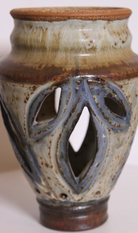 Signed Openwork Studio Pottery Carved Vase