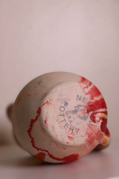 Vintage Nemadji Pottery Marble Swirl Bud Vase Orange Red Handmade Clay