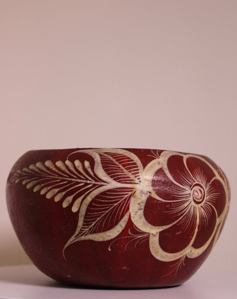 Hand Carved Floral Wood Bowl