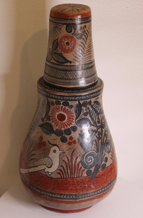 Large Tonala Bird Floral Lidded Vessel
