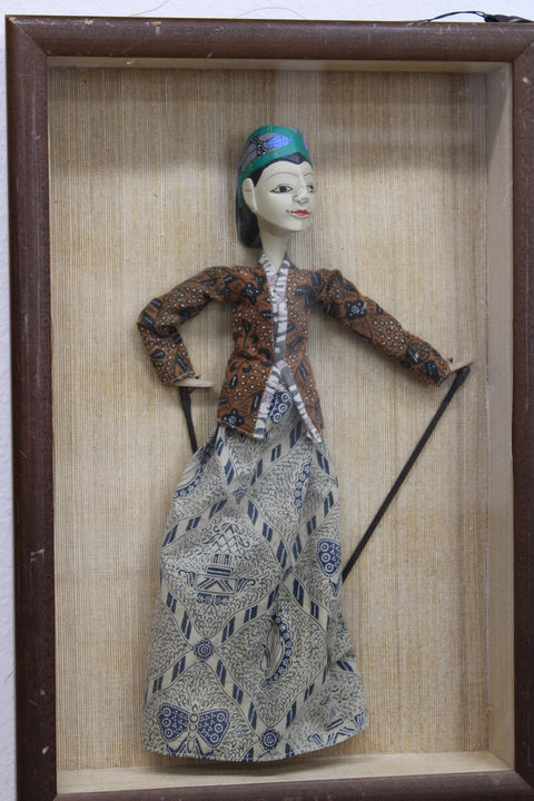 Framed Javanese Wayang Puppet Textile Art