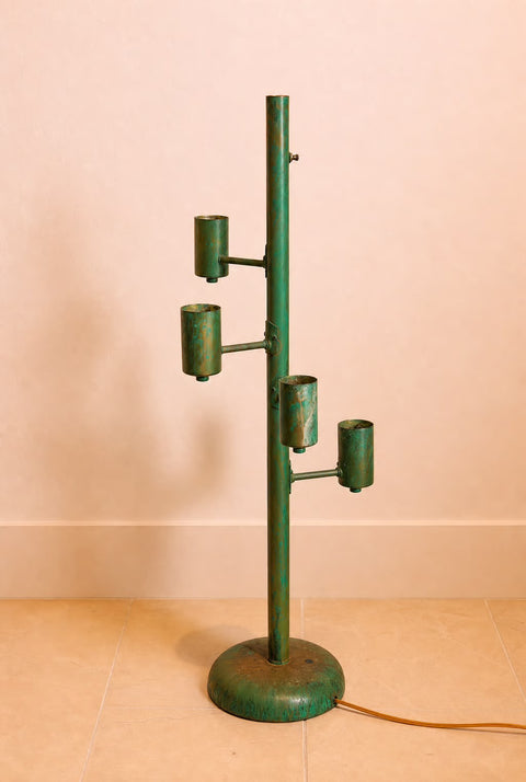 Vintage Patinated Brass Five-Light Floor Lamp | Mid-Century Modern Sculptural Torchère