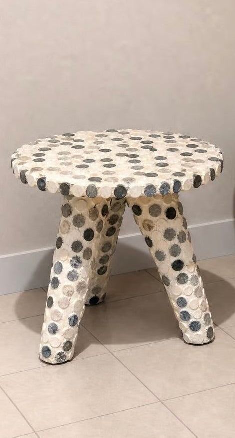 Hand Tiled Side Table (Blue/Grey/Cream)