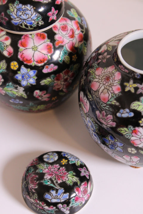 Vintage Chinese Floral Ginger Jars - Pair