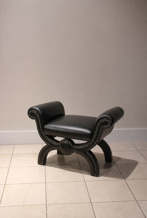 Black Vintage Vinyl Ottoman/Stool
