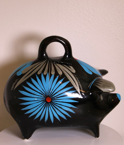 Black Floral Pig Tonalá Piggy Bank