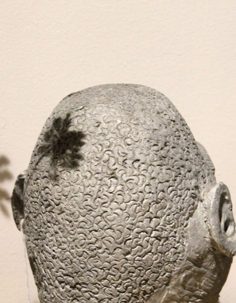 Vintage Textured Cement Portrait Head Sculpture