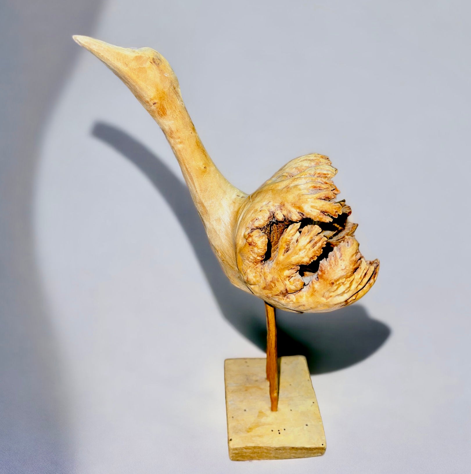 Natural Burl Wood Crane (Vintage)