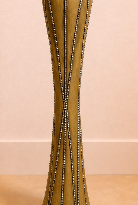 Nailhead Vintage Sculptural Ceramic Floor Lamp – Mid Century Modern Olive Glazed Statement Lamp