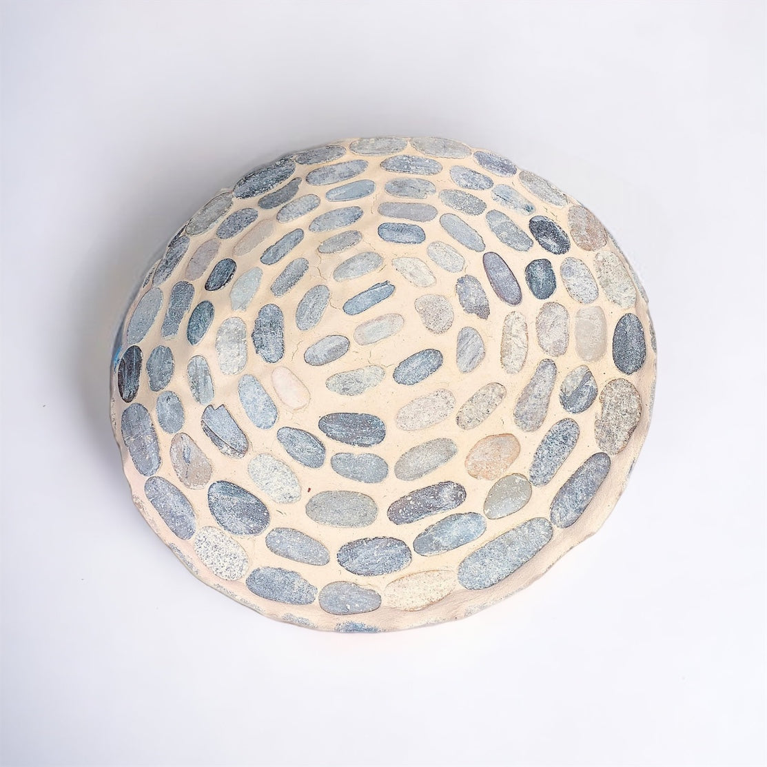 Hand tiled Stone Side Table (Blue/Cream)