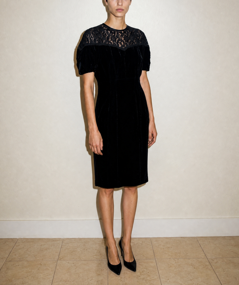 Vintage Black Velvet Lace Yoke dress