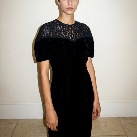 Vintage Black Velvet Lace Yoke dress