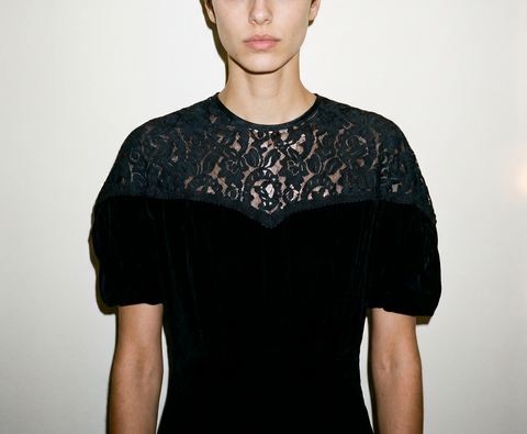 Vintage Black Velvet Lace Yoke dress