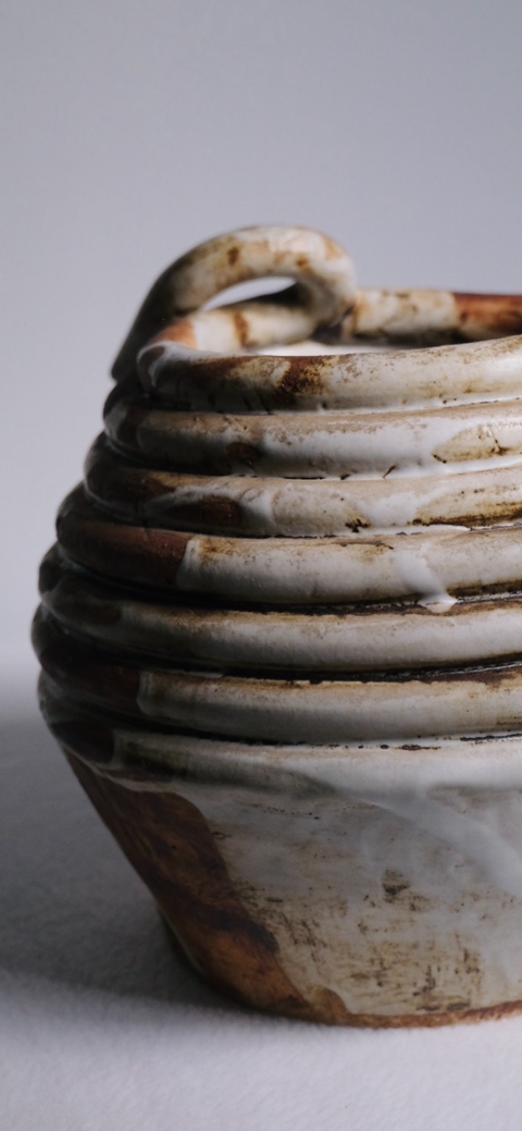 Vintage Coil Brown and Cream Glaze  Studio Pot