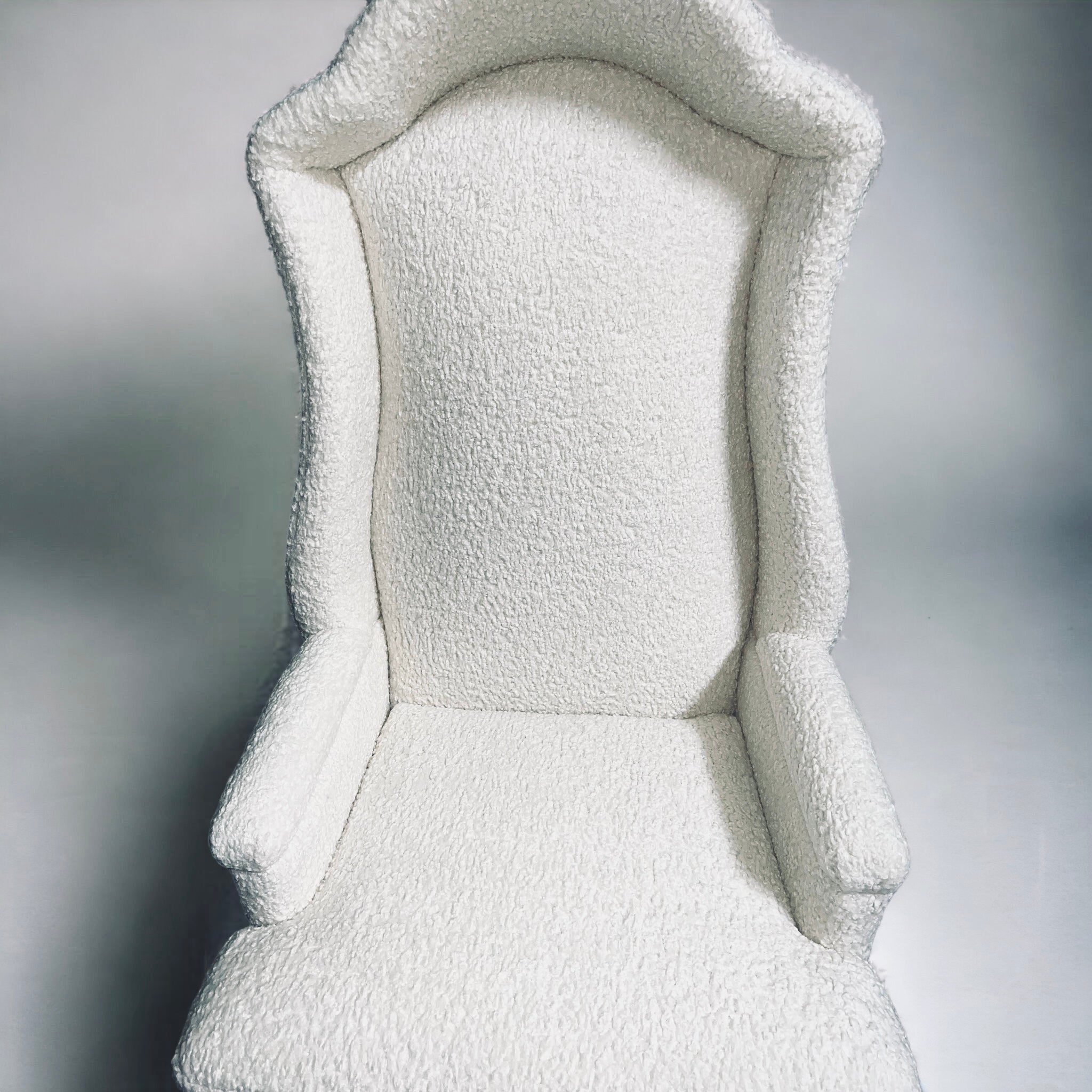 Cream Bouclé Hollywood Regency Hooded Chair (Vintage)