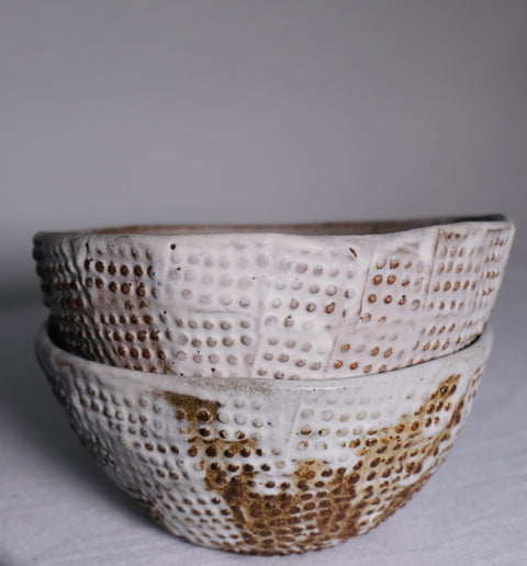 Cream Glazed Japanese Bowls (Pair)