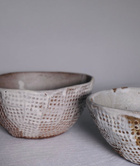 Cream Glazed Japanese Bowls (Pair)